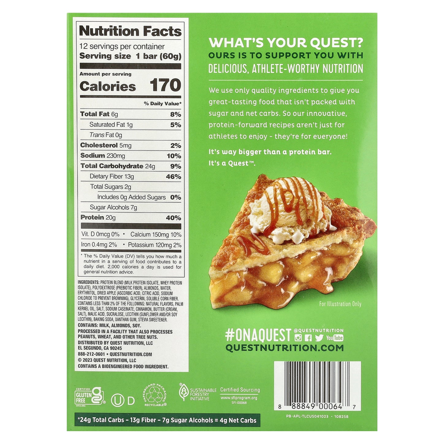 Quest Nutrition, Protein Bar, Apple Pie, 12 Bars, 2.12 oz (60 g) Each