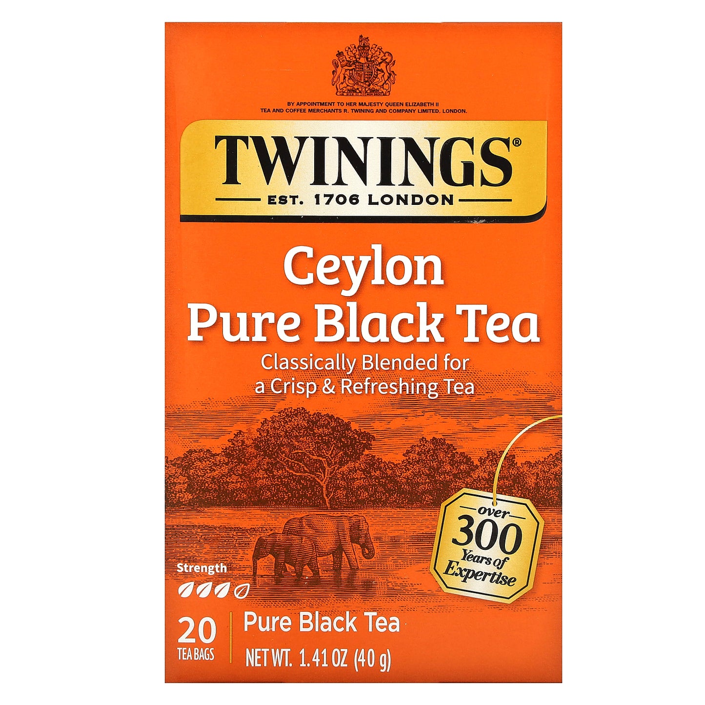 Twinings, Ceylon Pure Black Tea, 20 Tea Bags, 1.41 oz (40 g)