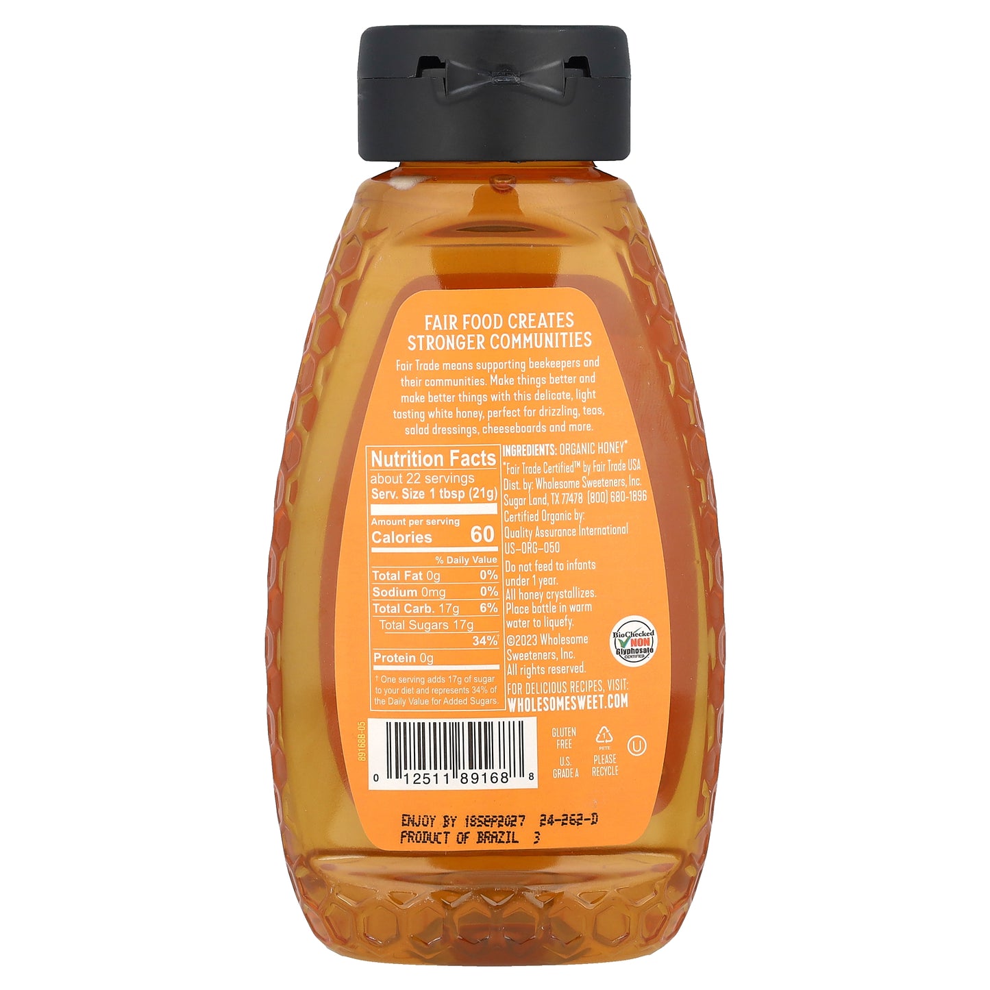 Wholesome Sweeteners, Raw + Unfiltered Organic White Honey, 16 oz (454 g)