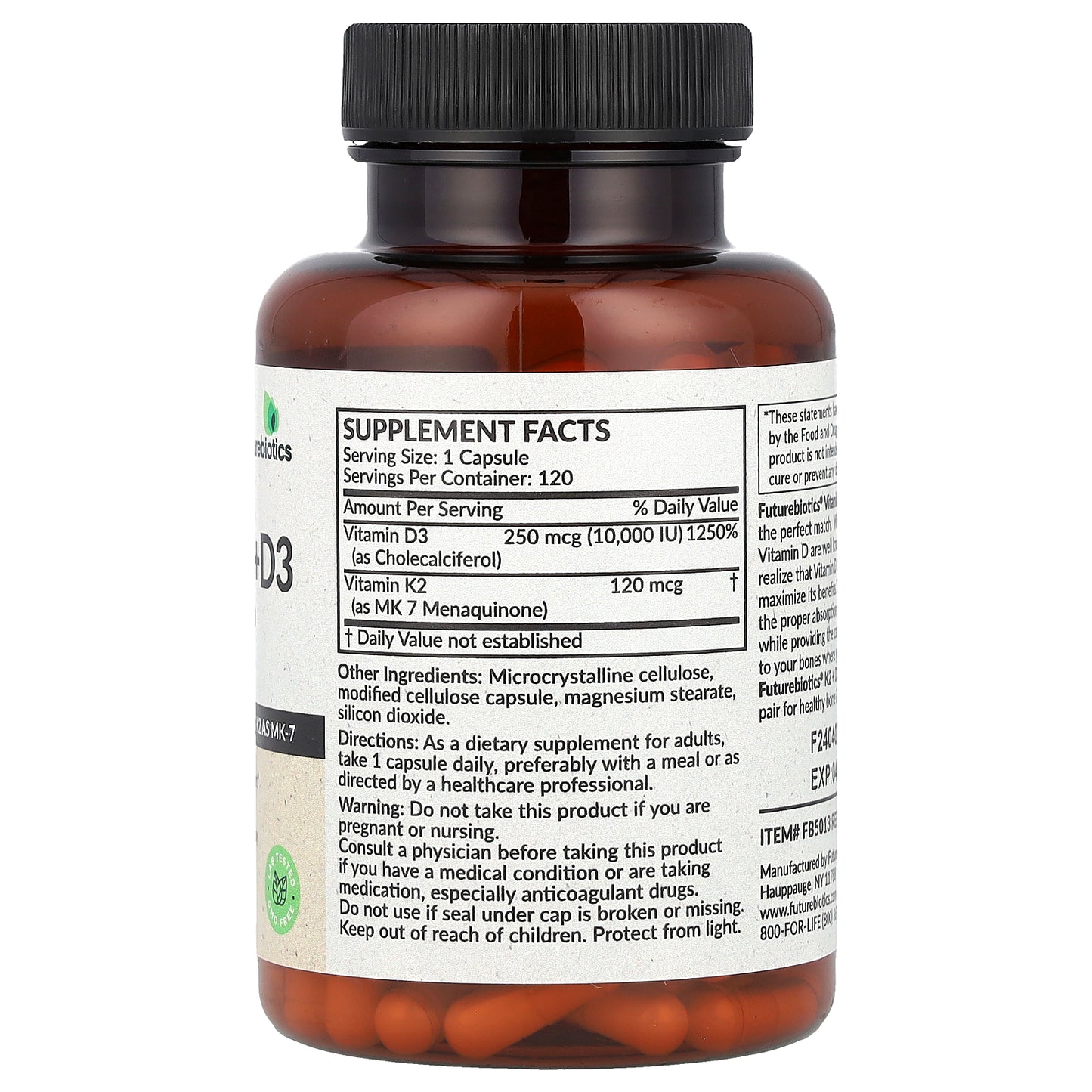 Futurebiotics, Vitamin K2 + D3, Extra Strength, 120 Capsules