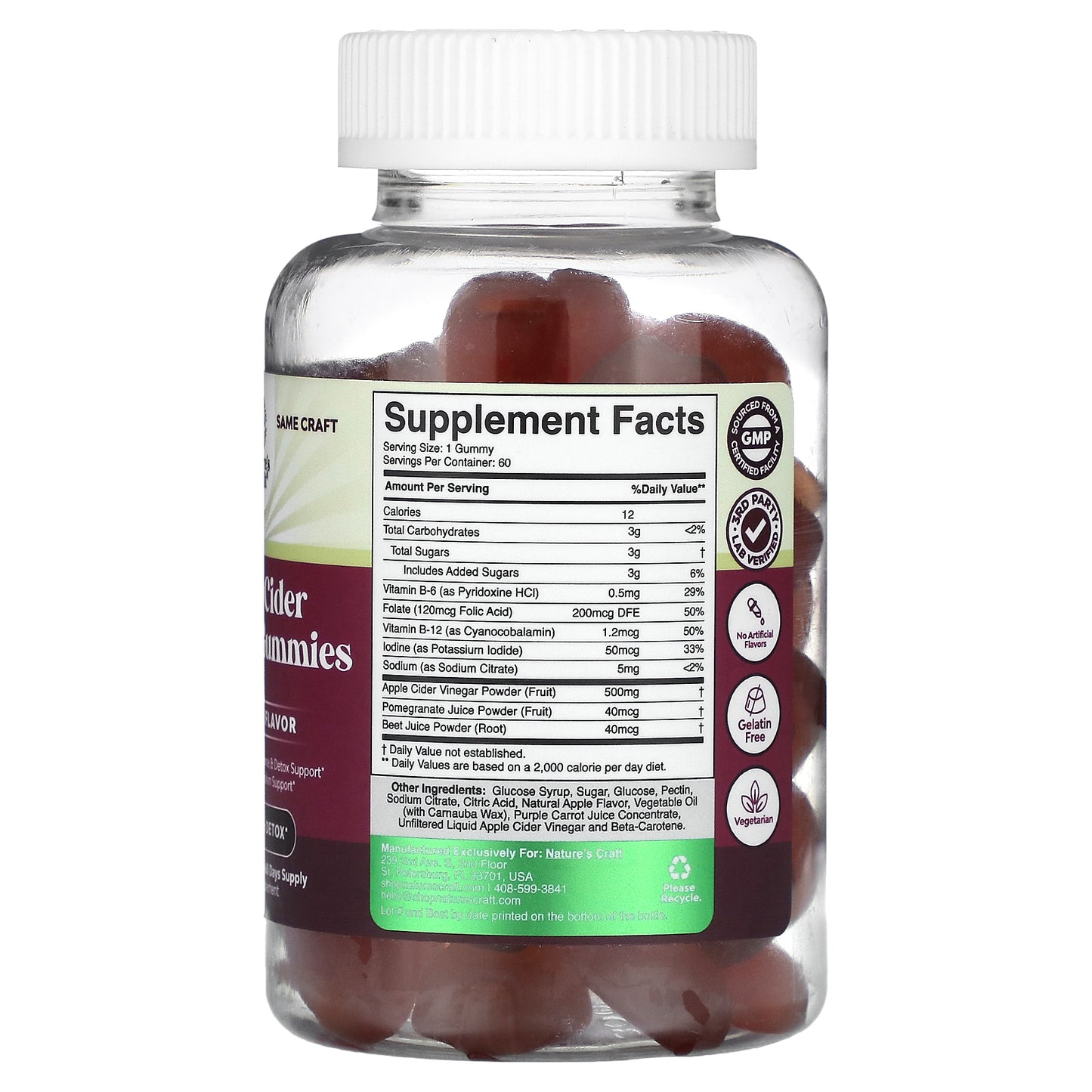 Nature's Craft, Apple Cider Vinegar Gummies, 60 Gummies