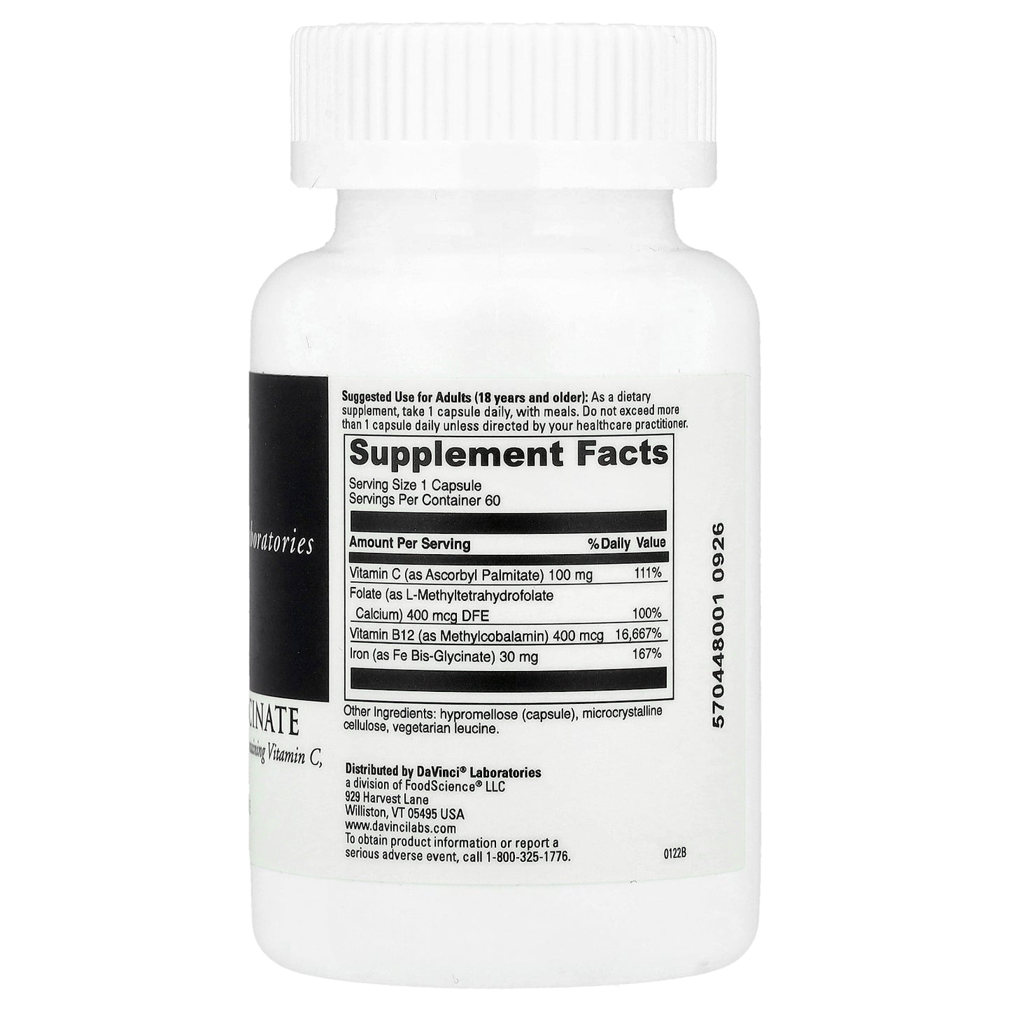 DaVinci Laboratories, Iron Bis-Glycinate, 60 Capsules