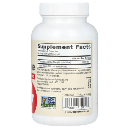 Jarrow Formulas, Vegan L-Carnosine, 90 Veggie Capsules (500 mg per Capsule)