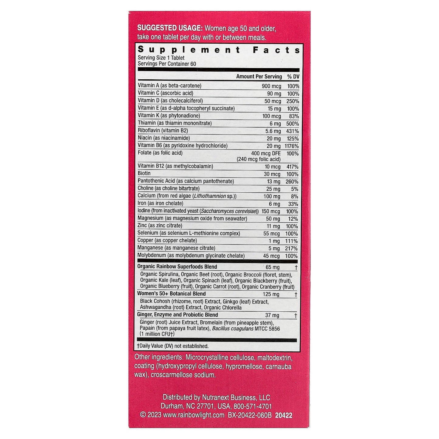 Rainbow Light, Women's One™50+, Daily Multivitamin, High Potency, 60 Vegetarian Tablets
