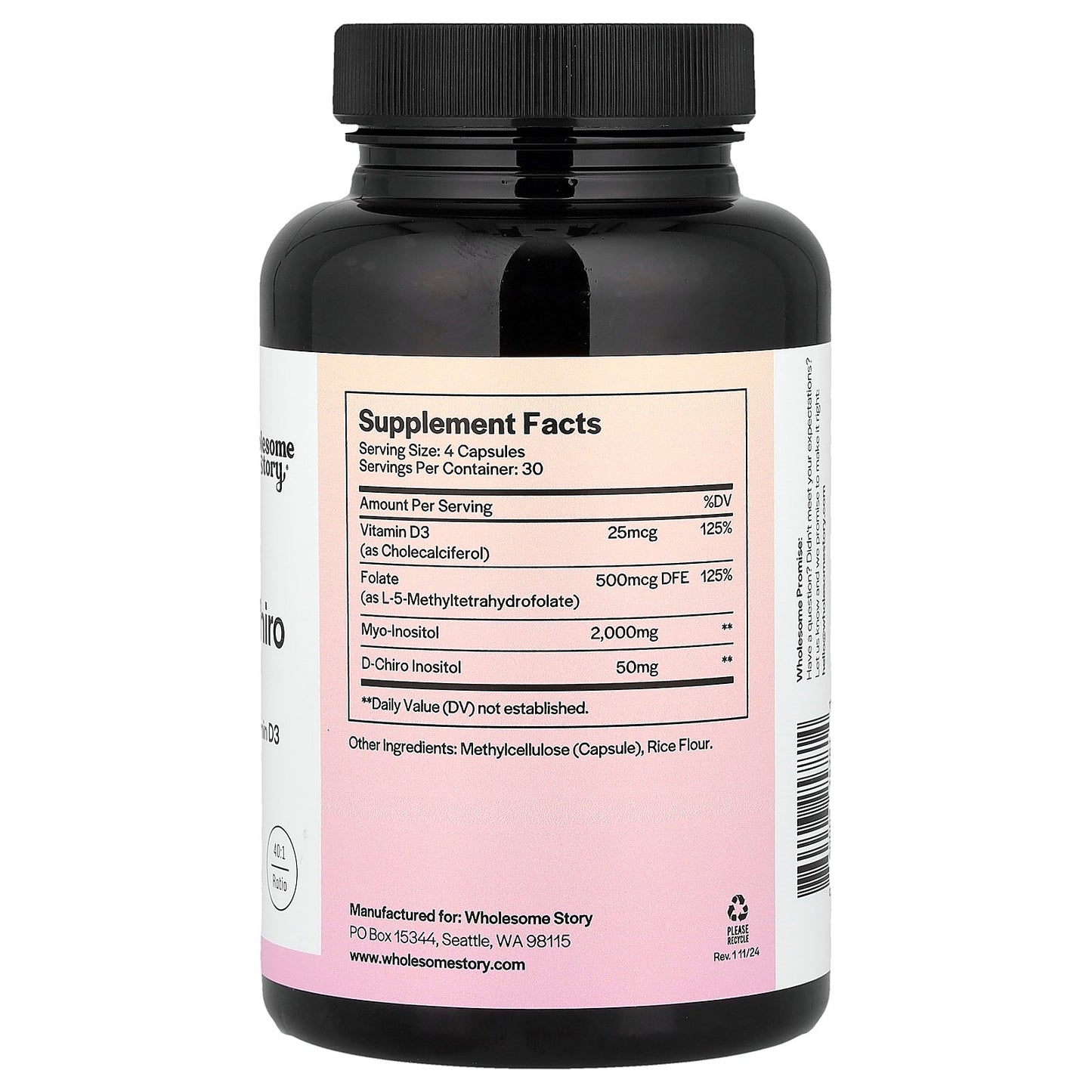 Wholesome Story, Myo & D-Chiro Inositol with MTHF Folate + Vitamin D3, 120 Vegetarian Capsules