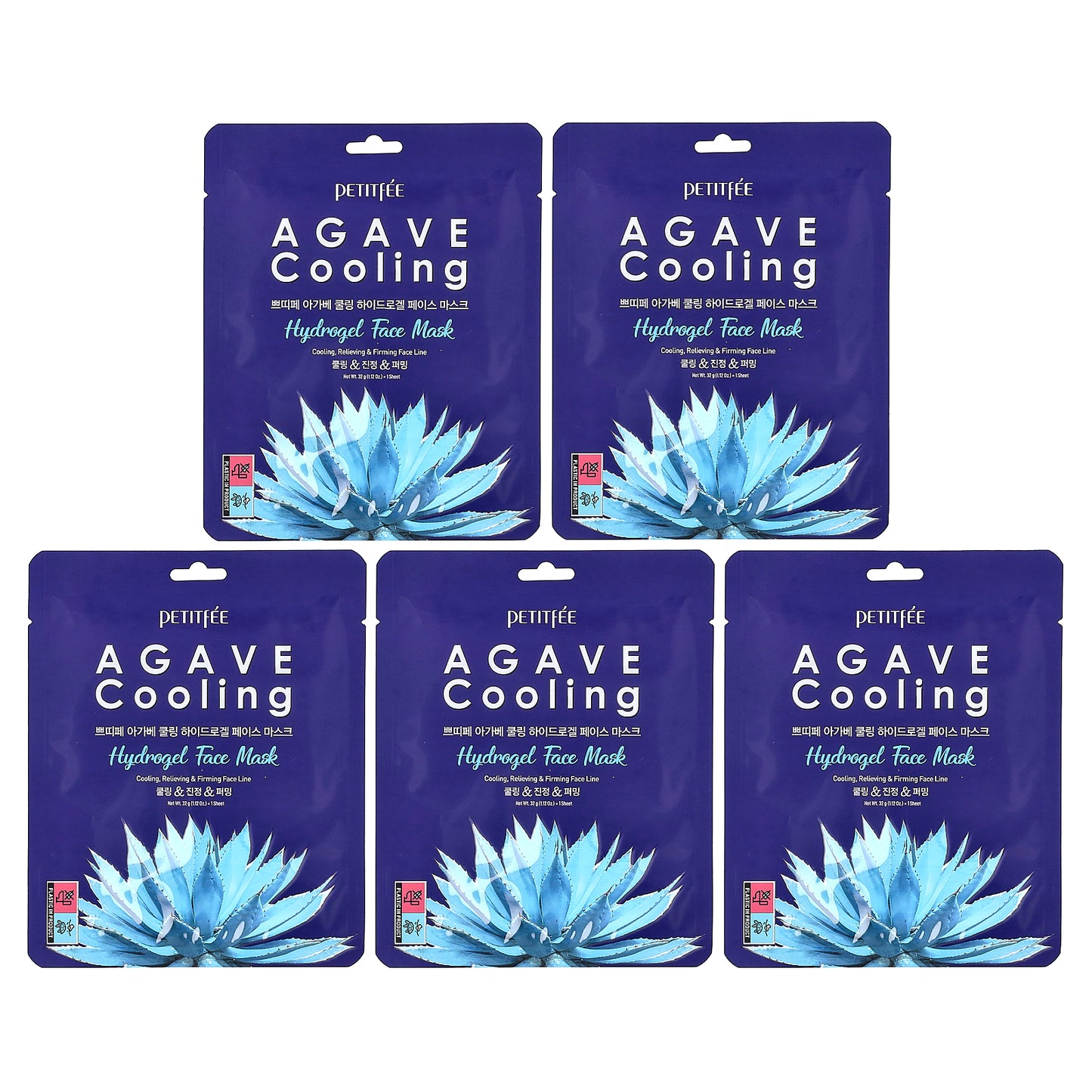 Petitfee, Agave Cooling Hydrogel Beauty Face Mask, 5 Sheets, 1.12 oz (32 g) Each