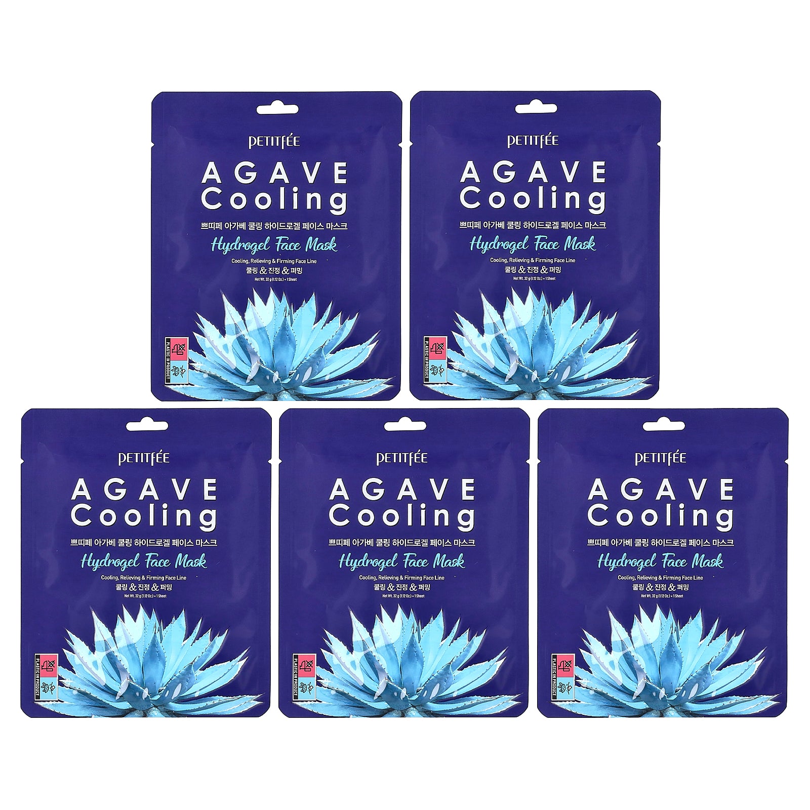 Petitfee, Agave Cooling Hydrogel Beauty Face Mask, 5 Sheets, 1.12 oz (32 g) Each