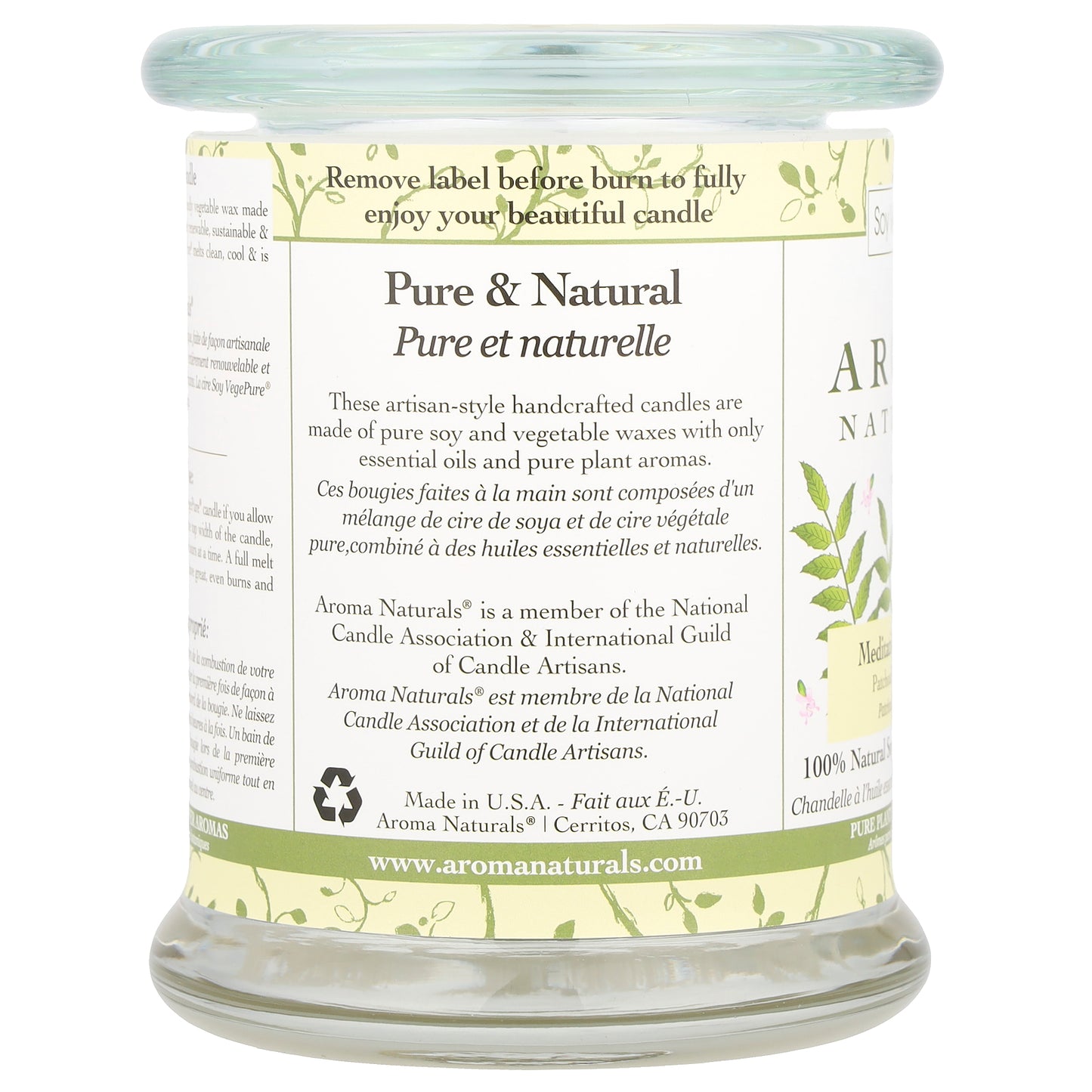 Aroma Naturals, Soy VegePure®, Medium Glass Soy Pillar Candle, Patchouli & Frankincense, 8.8 oz (260 g)