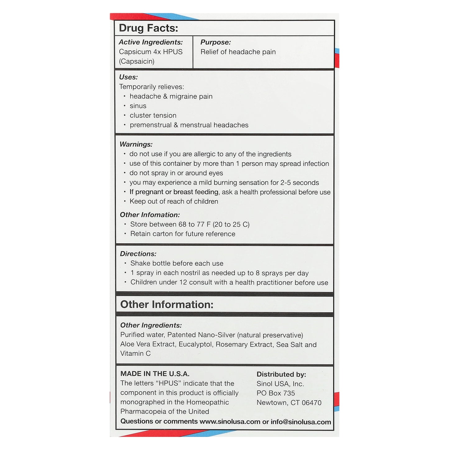 SinolM™, All-Natural Nasal Spray, Fast Headache Relief, 15 ml