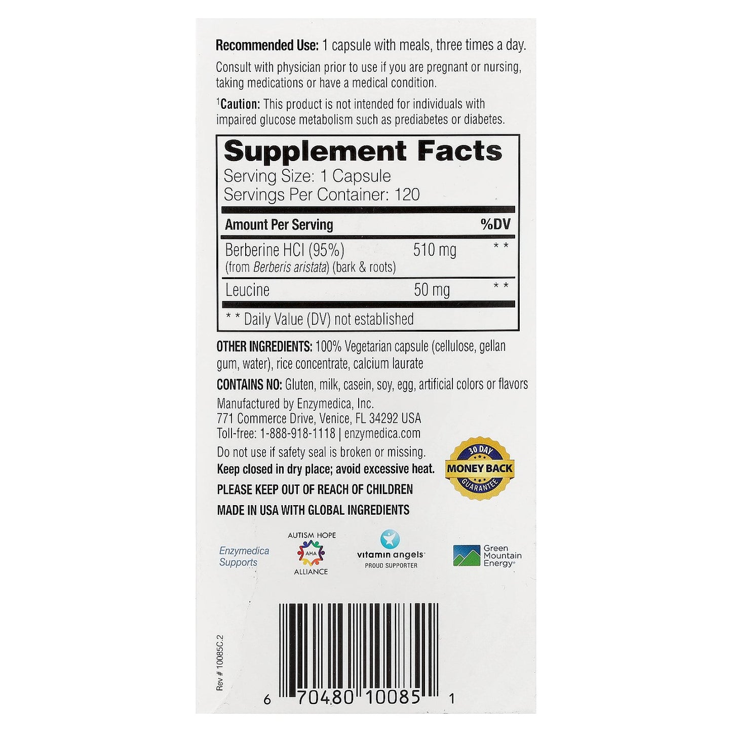 Enzymedica, Berberine, 120 Targeted-Delivery Capsules