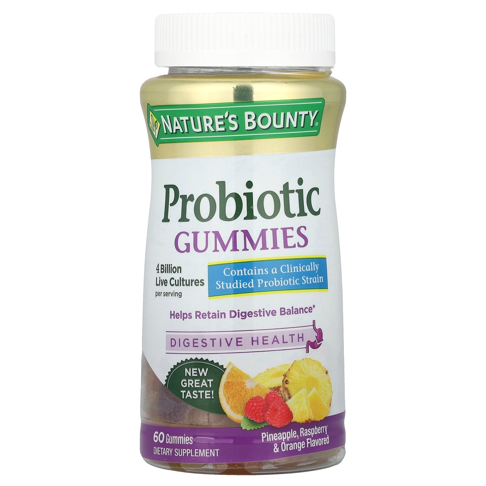 Nature's Bounty, Probiotic Gummies, Pineapple, Raspberry & Orange, 4 Billion Live Cultures, 60 Gummies (2 Billion Live Cultures Per Gummy)