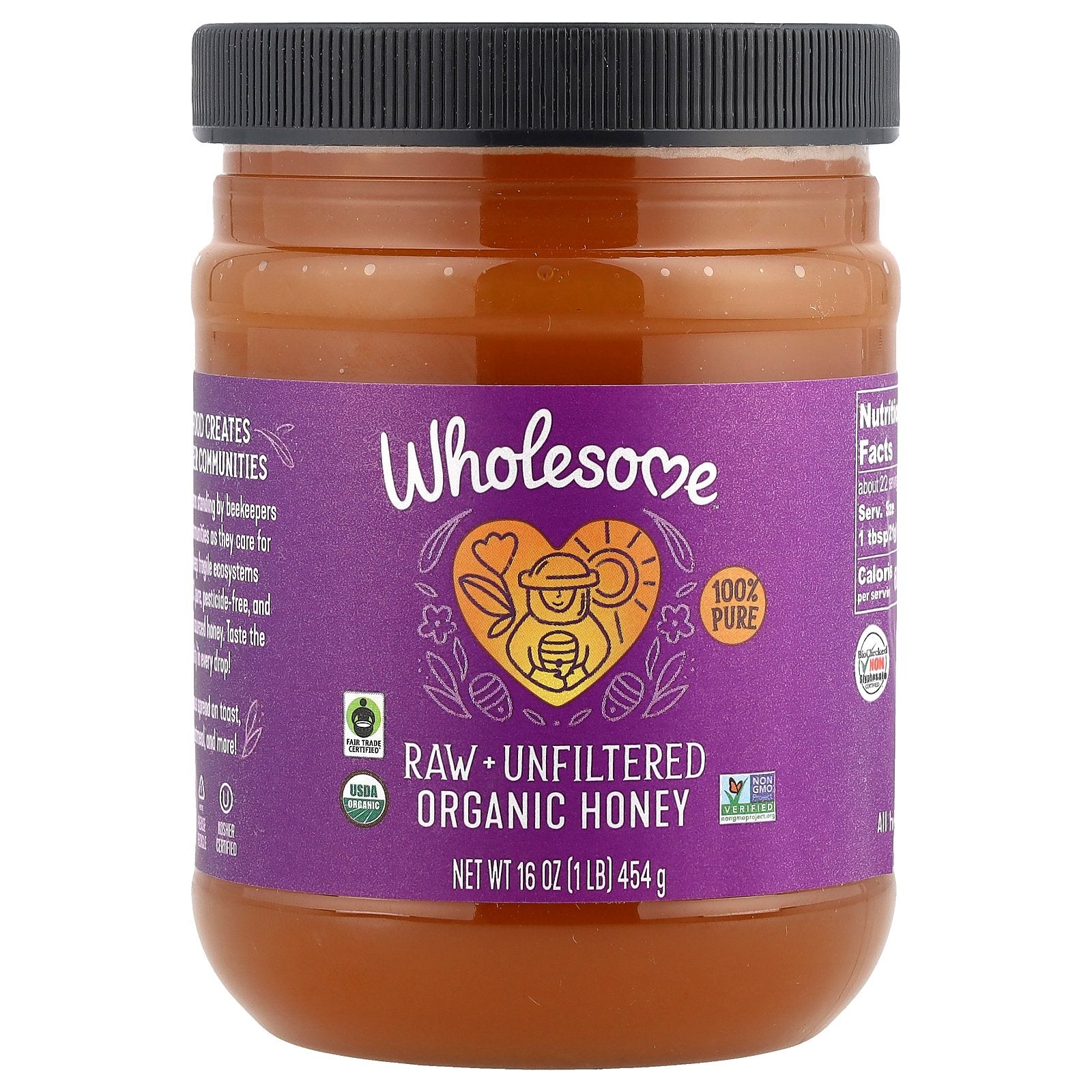 Wholesome Sweeteners, Raw + Unfiltered Organic Honey, 16 oz (454 g)