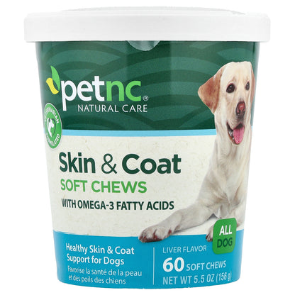 petnc NATURAL CARE, Skin & Coat Soft Chews, All Dog, Liver, 60 Soft Chews, 5.5 oz (156 g)