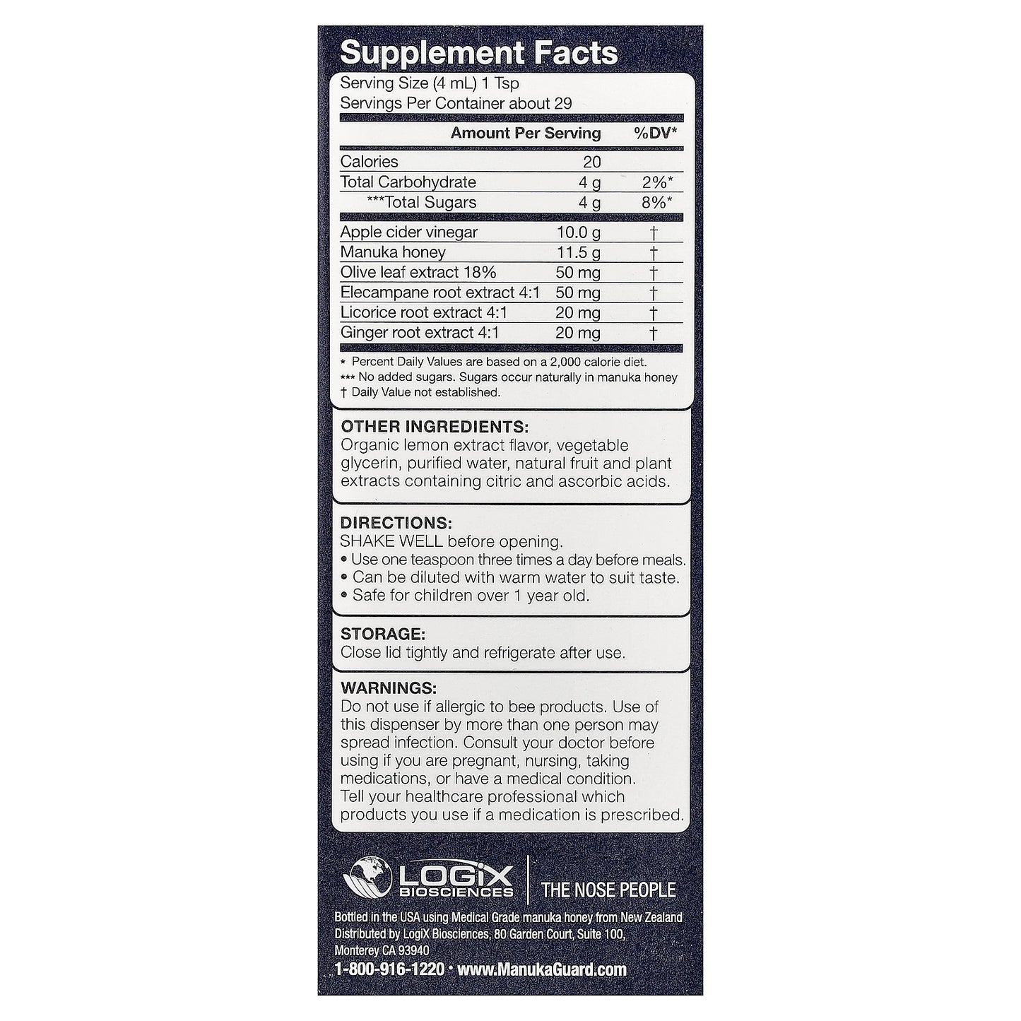 ManukaGuard, Cough & Throat Syrup, Medical Grade Manuka Honey, 4 fl oz (118 ml)