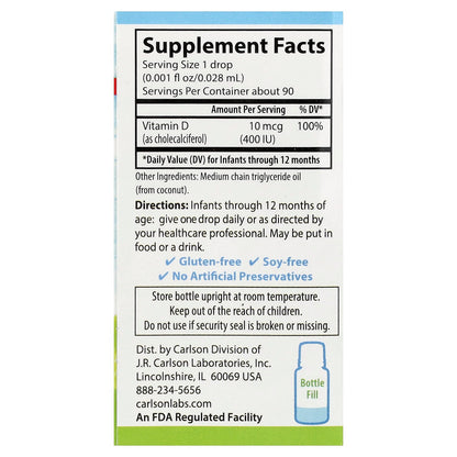 Carlson, Baby's Super Daily® D3, 0.086 fl oz (2.54 ml)