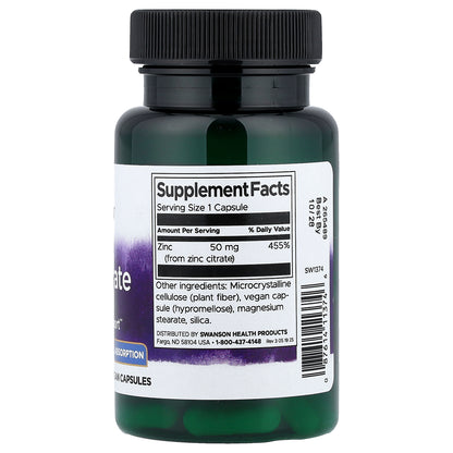 Swanson, Zinc Citrate, 50 mg, 60 Capsules