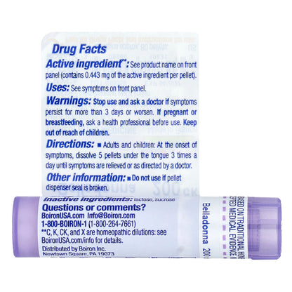 Boiron, Belladonna, 200CK, Fever Relief, Approx 80 Pellets