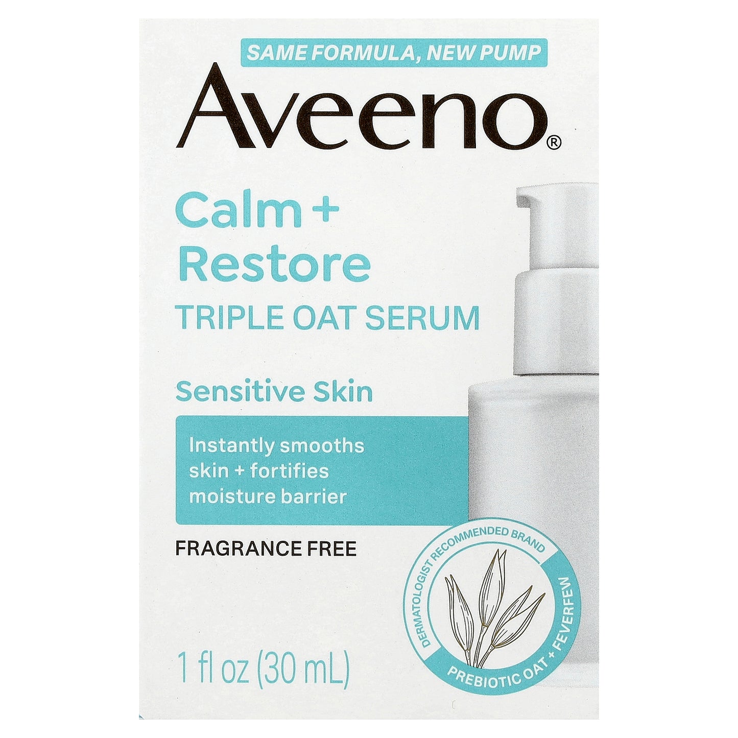 Aveeno, Calm + Restore, Triple Oat Serum, Sensitive Skin, Fragrance Free, 1 fl oz (30 ml)
