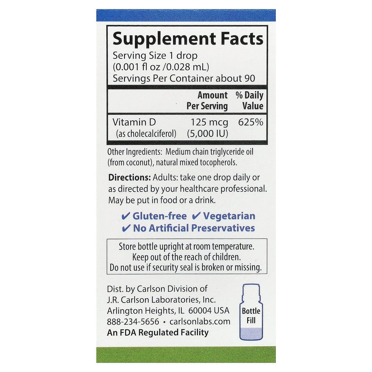 Carlson, Super Daily®, D3, 125 mcg (5,000 IU), 0.086 fl oz (2.54 ml)
