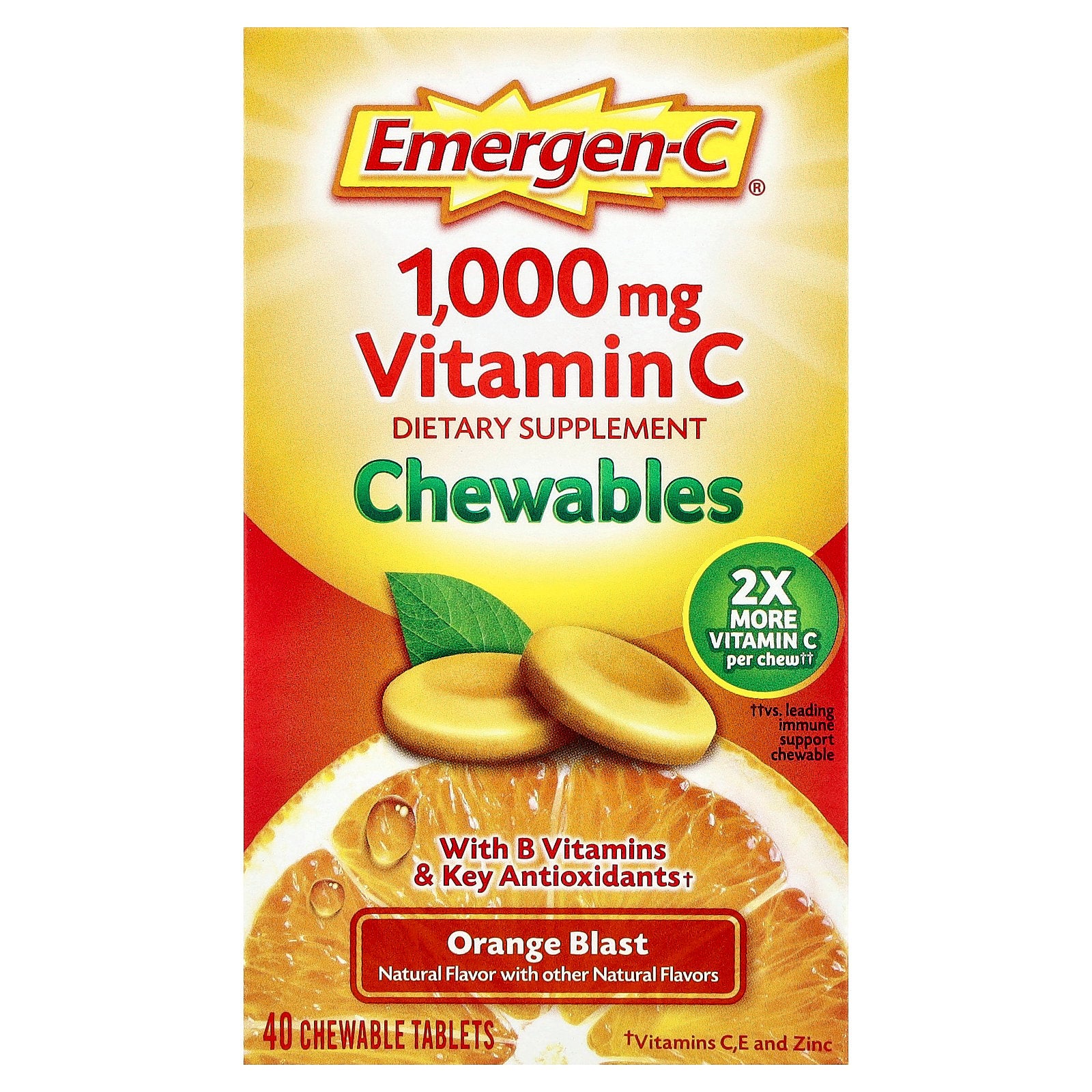 Emergen-C, Vitamin C Chewables, Orange Blast, 40 Chewable Tablets