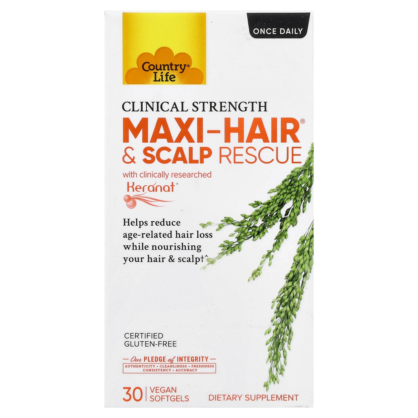 Country Life, Maxi-Hair® & Scalp Rescue, Clinical Strength, 30 Vegan Softgels