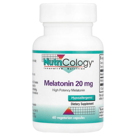 Nutricology, Melatonin, High Potency, 20 mg, 60 Vegetarian Capsules