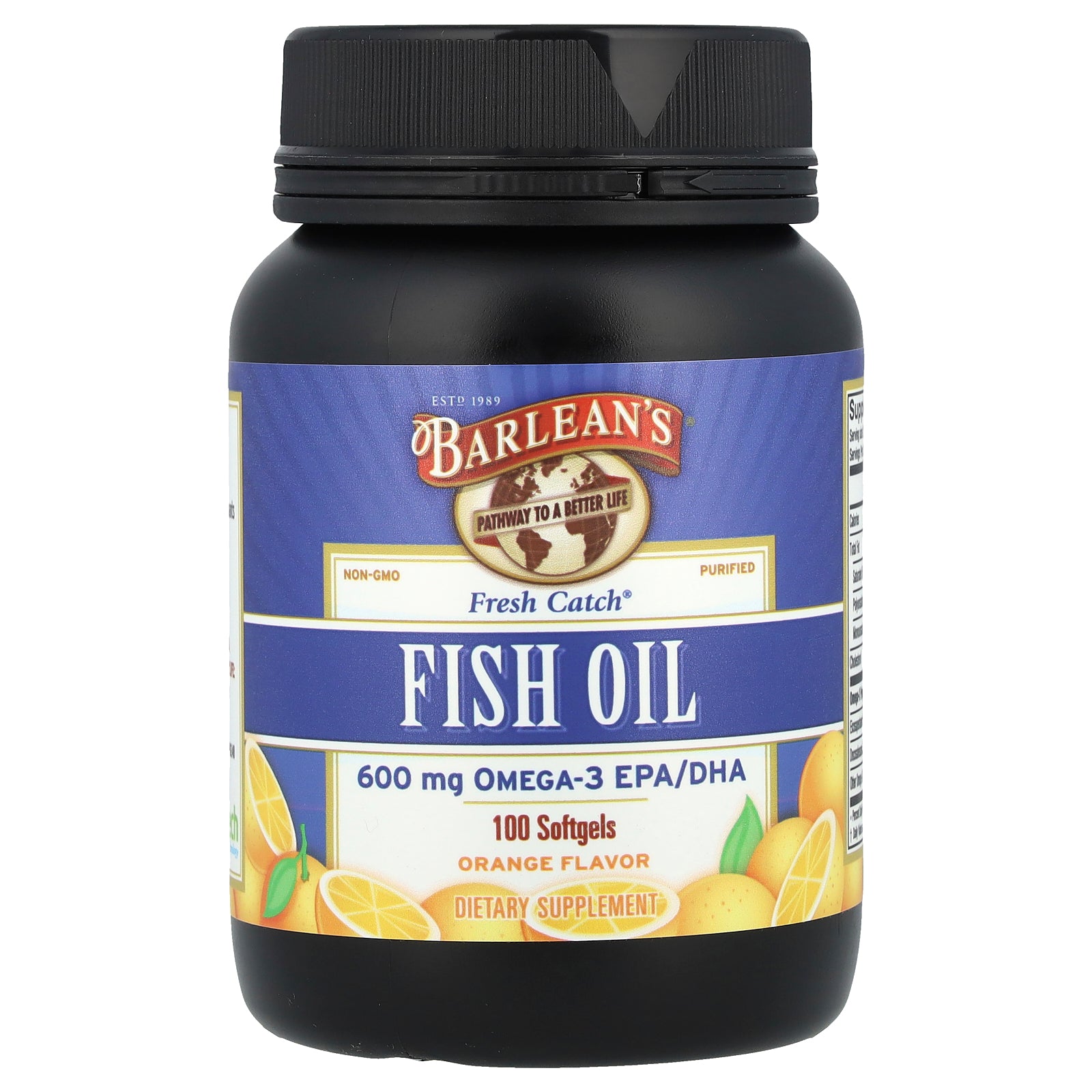Barlean's, Fresh Catch®, Fish Oil, Omega-3 EPA/DHA, Orange, 100 Softgels (300 mg per Softgel)