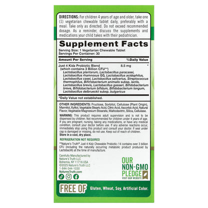 Nature's Truth, Just 4 Kidz, One Daily Chewable Probiotic-14, Delicious Berry, 30 Chewable Tablets