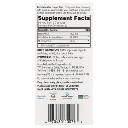 Enzymedica, Fast-Acting Betaine HCl, 60 Capsules