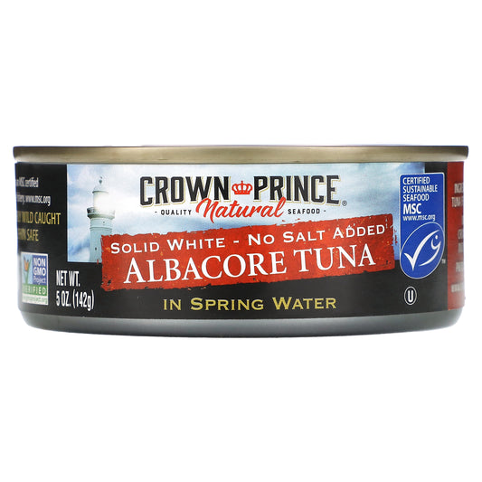 Crown Prince Natural, Albacore Tuna, Solid White - No Salt Added, In Spring Water, 5 oz (142 g)