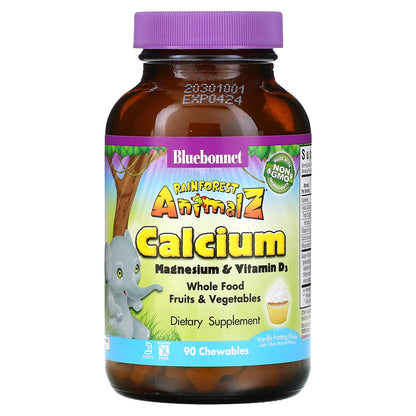 Bluebonnet Nutrition, Rainforest Animalz, Calcium Magnesium & Vitamin D3, Natural Vanilla Frosting, 90 Chewables