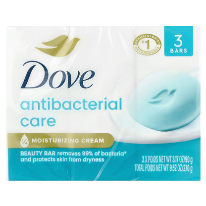Dove, Antibacterial Care, Beauty Bar Soap , 3 Bars, 3.17 oz (90 g) Each