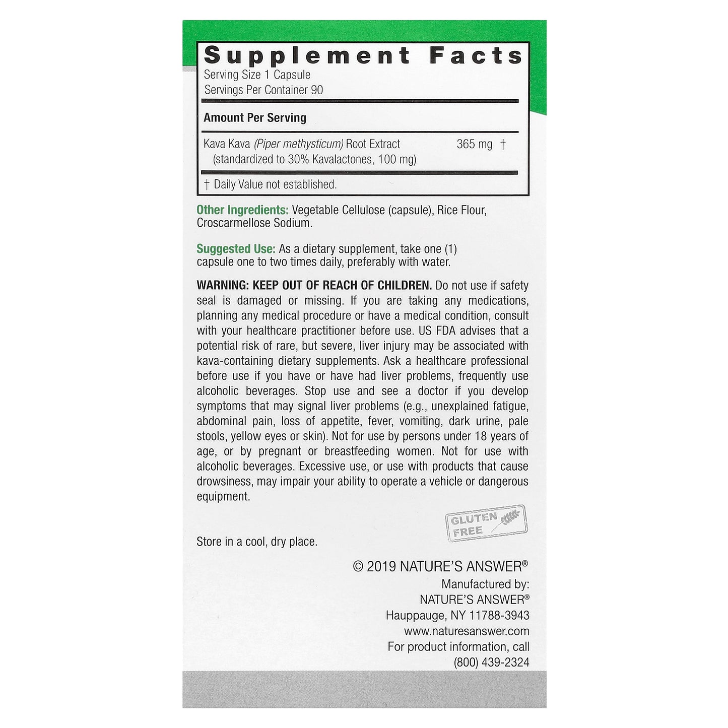 Nature's Answer, Standardized Kava-6®, 365 mg, 90 Vegetarian Capsules