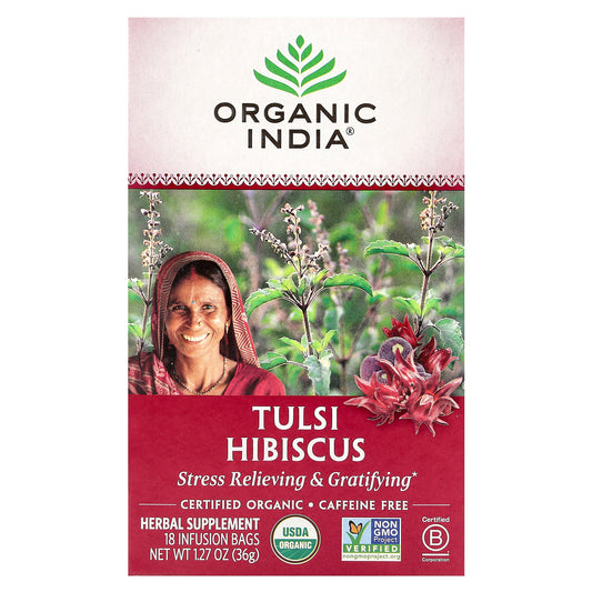 Organic India, Tulsi Hibiscus Tea, Caffeine-Free, 18 Infusion Bags, 1.27 oz (36 g)