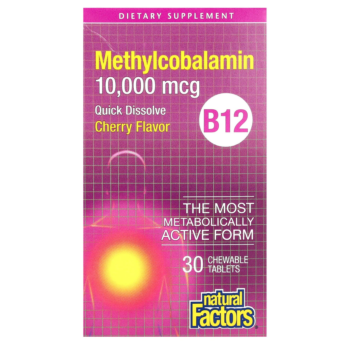 Natural Factors, B12 Methylcobalamin, Cherry, 10,000 mcg, 30 Chewable Tablets