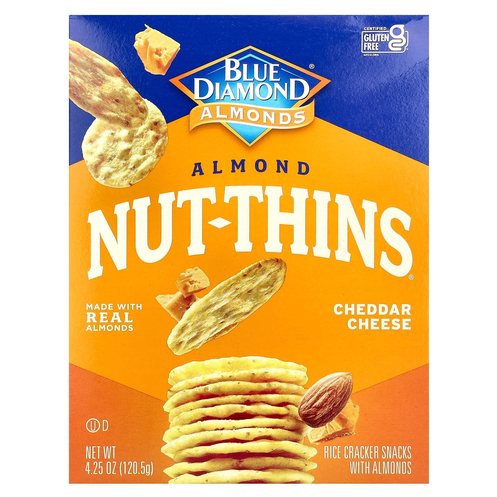 Blue Diamond, Almond Nut-Thins®, Rice Cracker Snacks with Almonds, Cheddar Cheese, 4.25 oz (120.5 g)