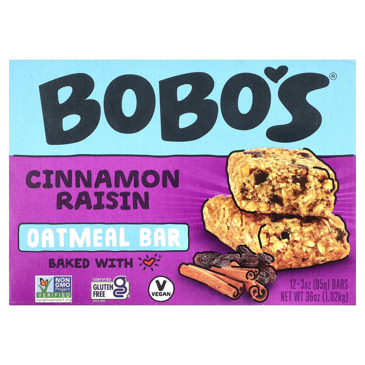 Bobo's Oat Bars, Oatmeal Bar, Cinnamon Raisin , 12 Bars, 3 oz (85 g) Each