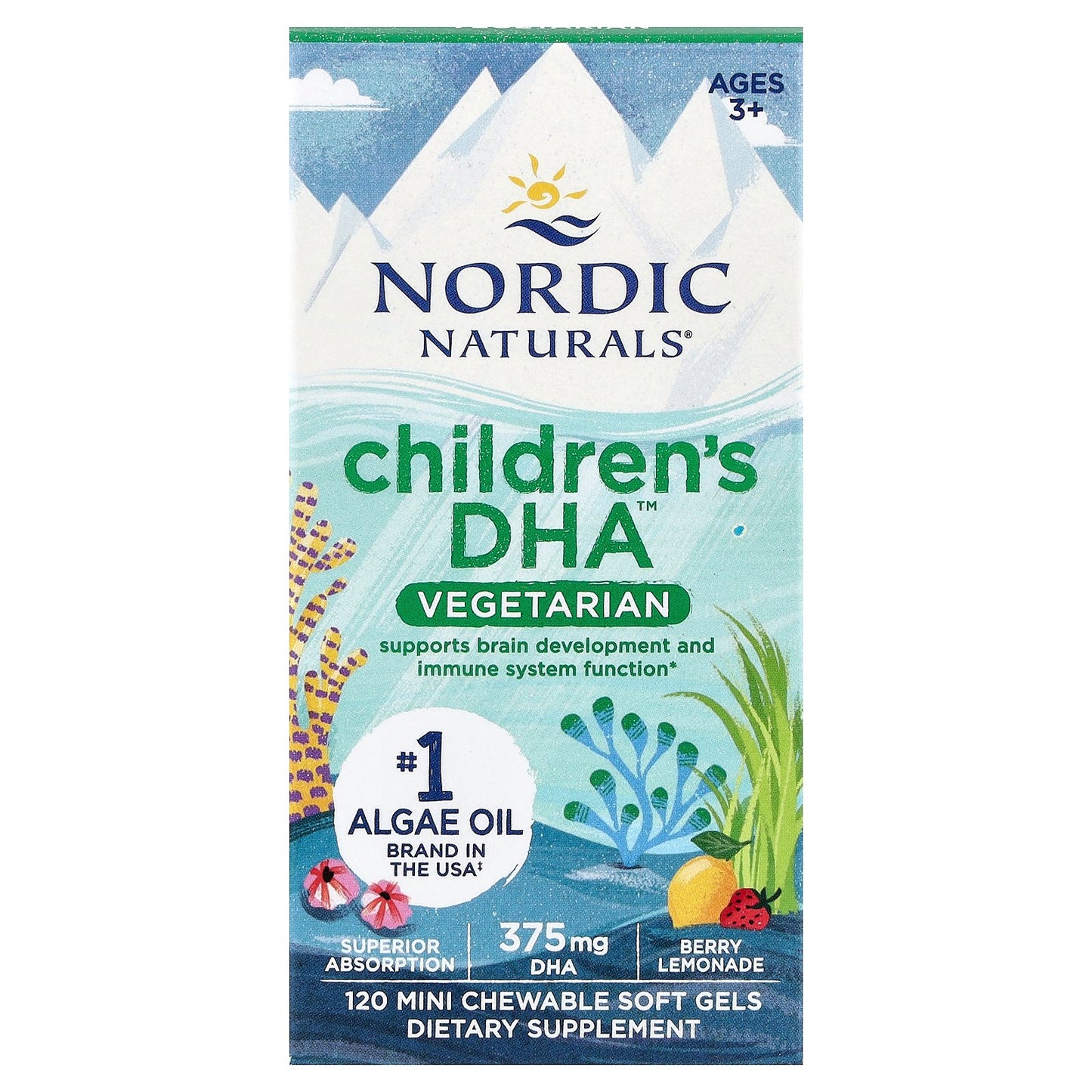 Nordic Naturals, Children's DHA™ Vegetarian, Ages 3+, Berry Lemonade, 120 Mini Chewable Soft Gels