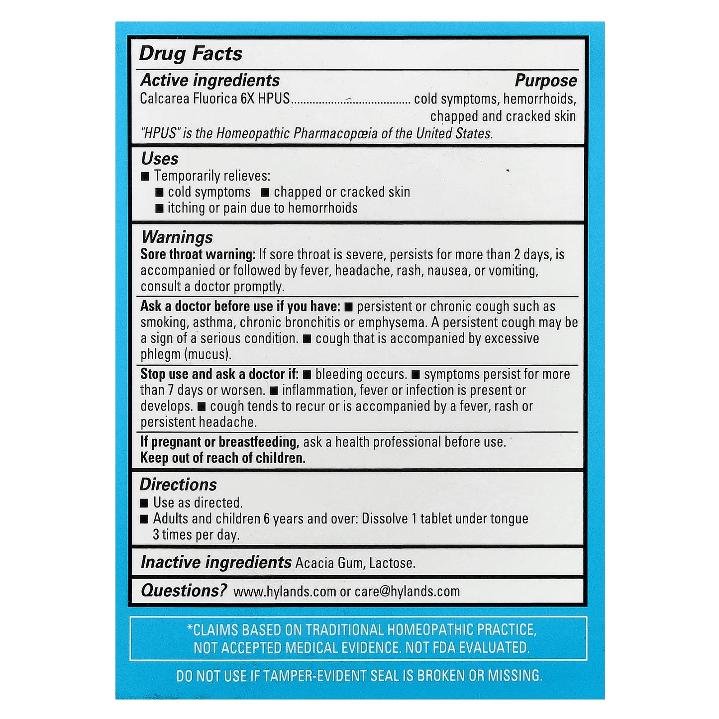 Hyland's Naturals, Cell Salt #1, Calc Fluor 6X, 100 Quick-Dissolving Single Tablets