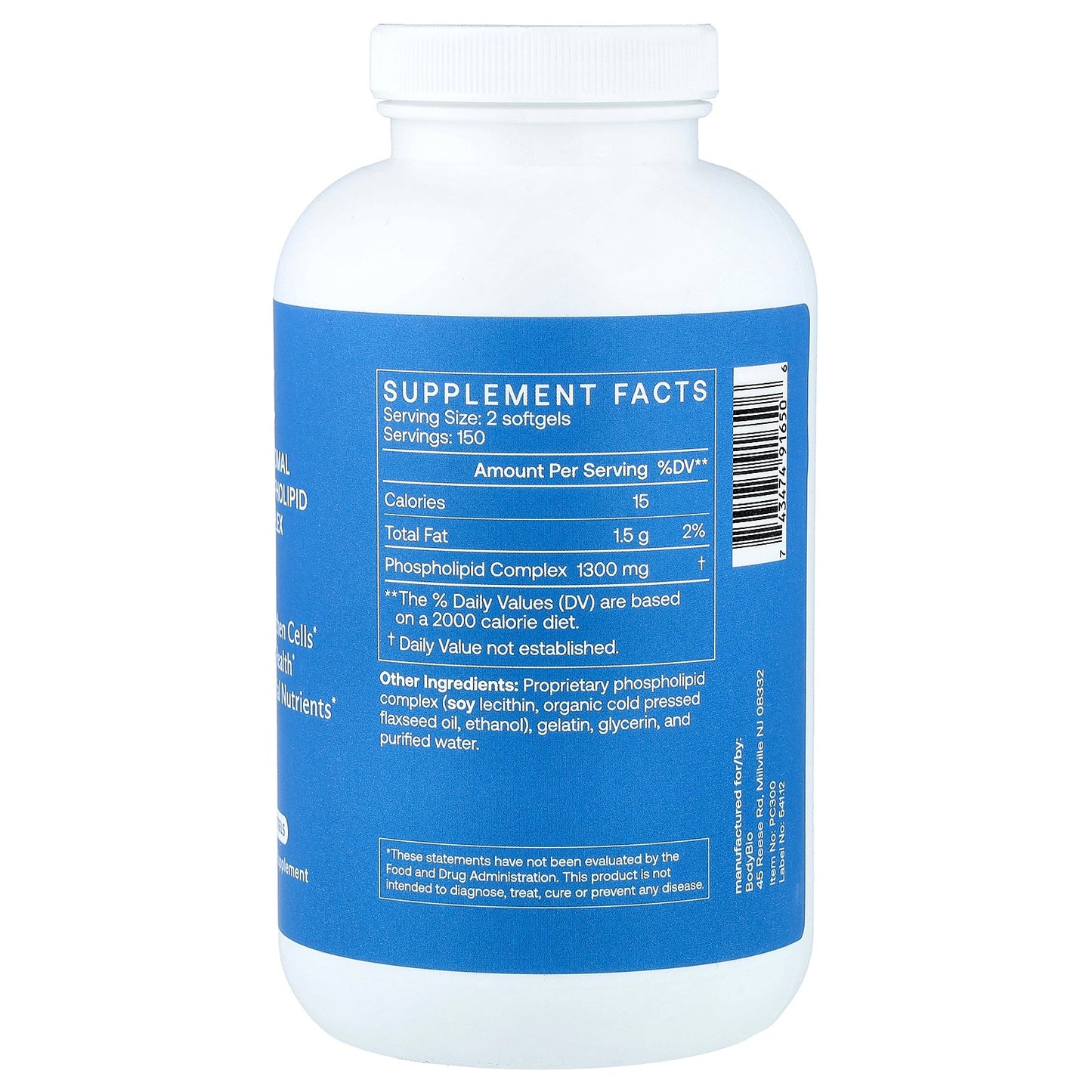 BodyBio, PC, Liposomal Phospholipid Complex, 300 Softgels (650 mg per Softgel)