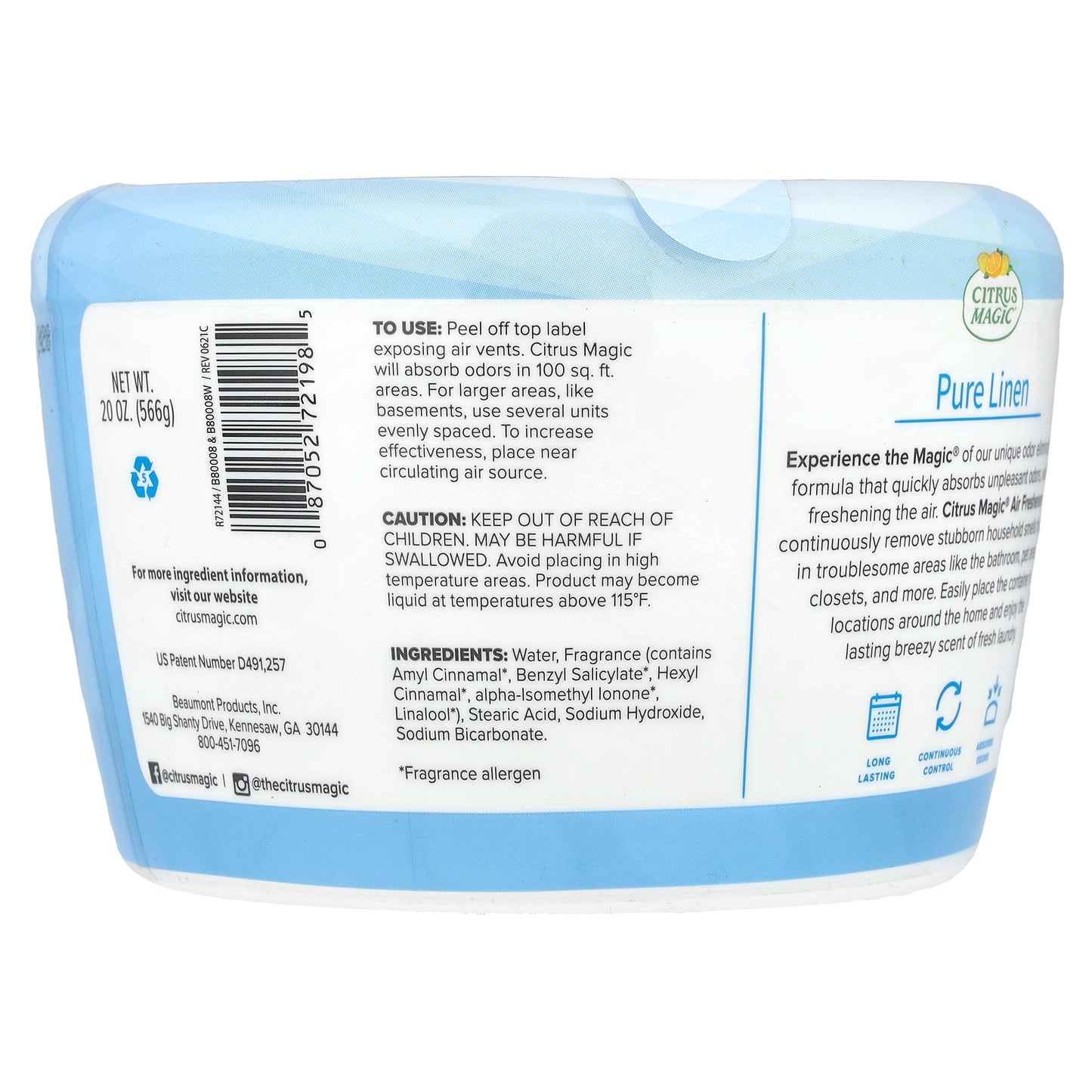 Citrus Magic, Air Freshener, Pure Linen, 20 oz (566 g)