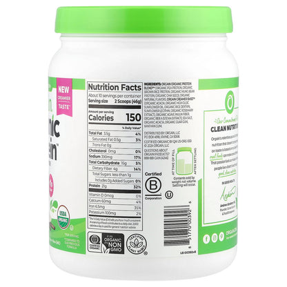 Orgain, Organic Protein™ Powder, Plant Based, Vanilla Bean, 1.02 lbs (462 g)