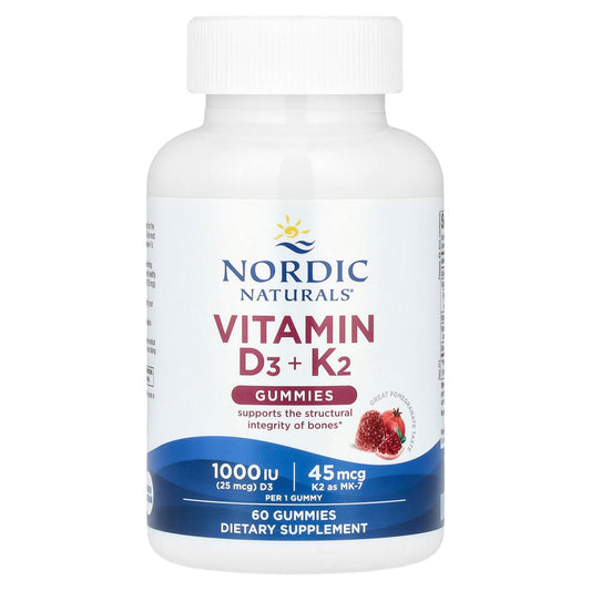 Nordic Naturals, Vitamin D3 + K2 Gummies, Pomegranate, 60 Gummies