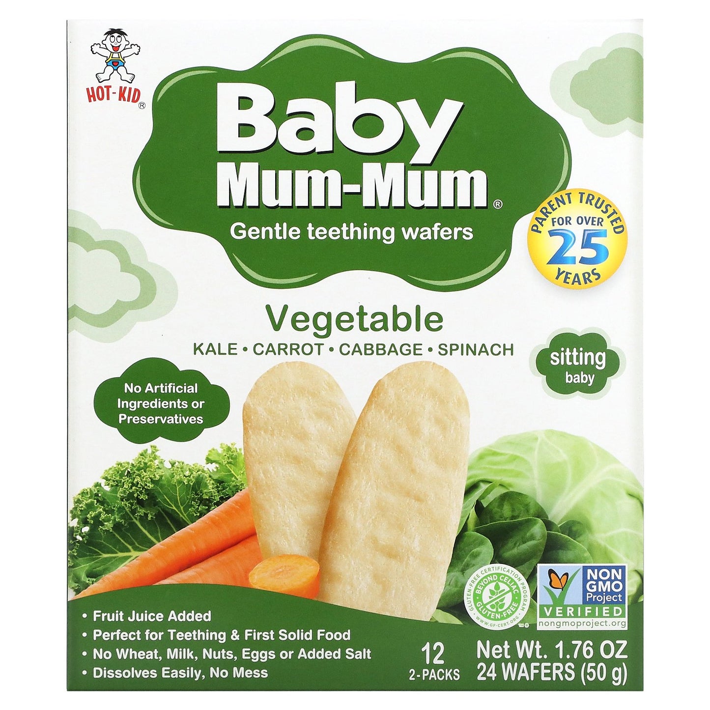 Hot Kid, Baby Mum-Mum, Gentle Teething Wafers, Vegetable, 12 Packs, 2 Wafers Each