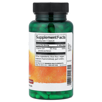 Swanson, Vitamin D3, High Potency, 25 mcg (1,000 IU), 250 Capsules