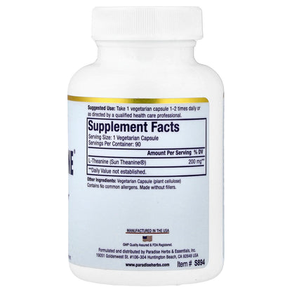 Paradise Herbs, Sun Theanine®, 90 Vegetarian Capsules (200 mg per Capsule)