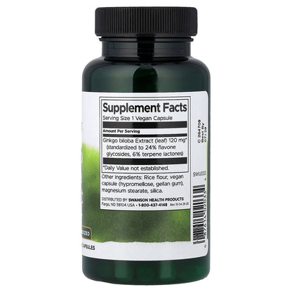 Swanson, Ginkgo Biloba Extract, Standardized, 120 mg, 100 Vegan Capsules