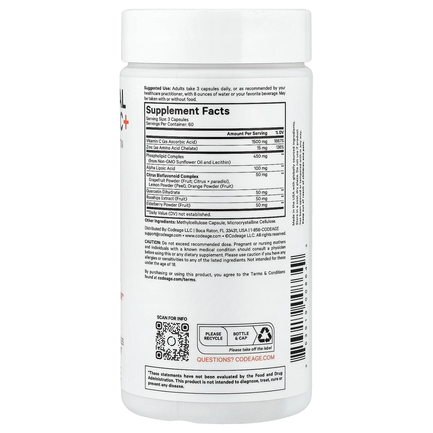 Codeage, Liposomal Vitamin C+, 180 Vegetable Capsules