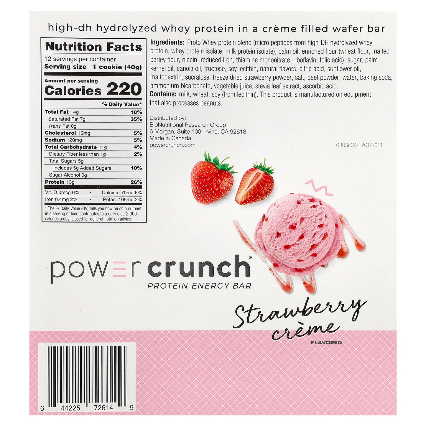 BNRG, Power Crunch®, Protein Energy Bar, Strawberry Creme, 12 Bars, 1.4 oz (40 g) Each
