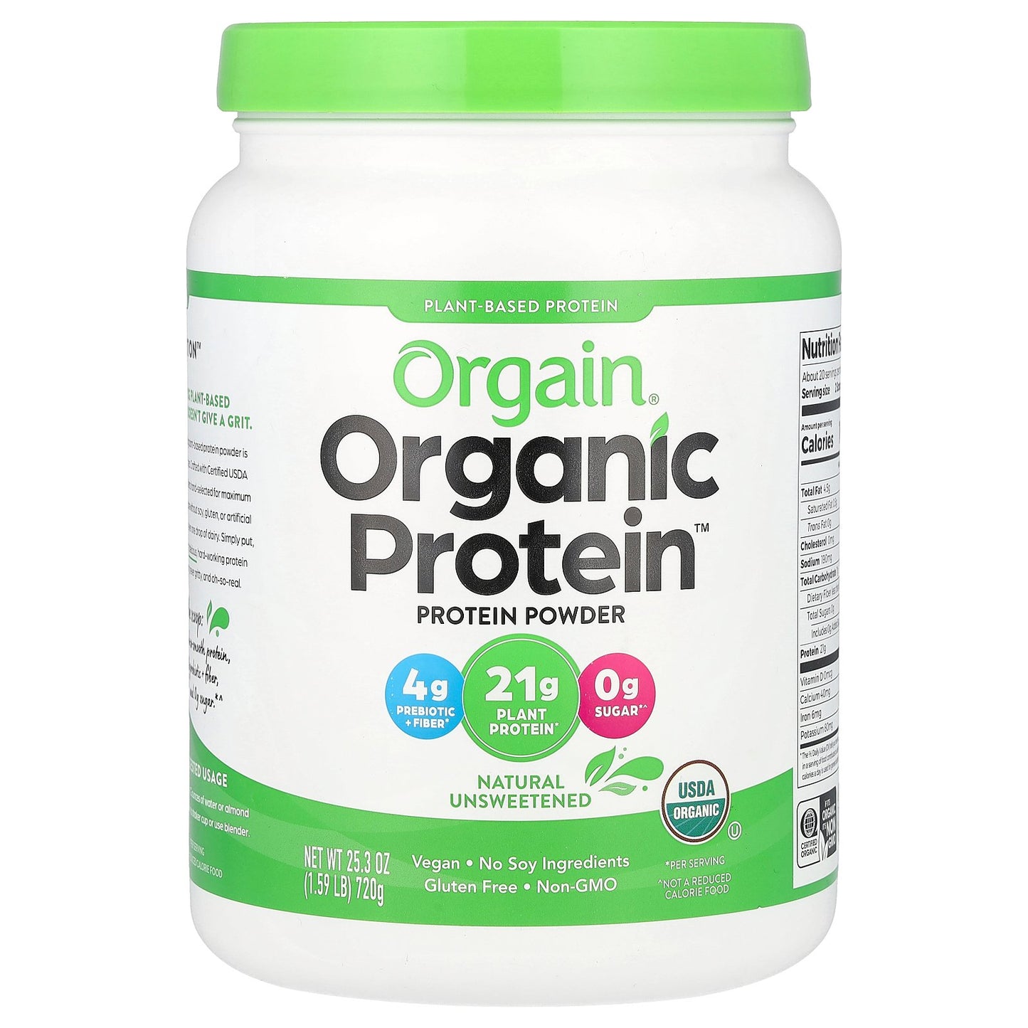 Orgain, Organic Protein Powder, Plant Based, Natural Unsweetened, 1.59 lbs (720 g)